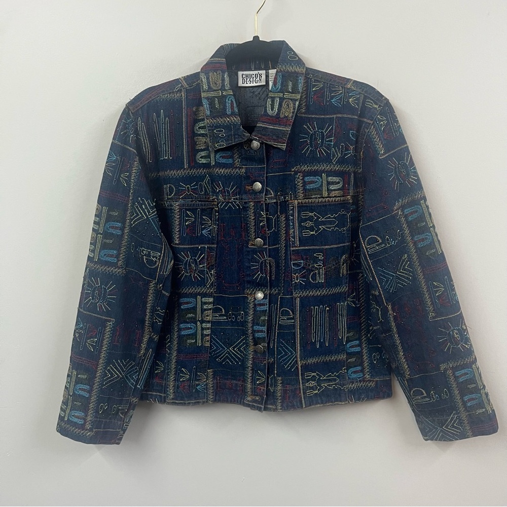 Chico’s Design Y2K Embroidered Denim Jean Jacket
